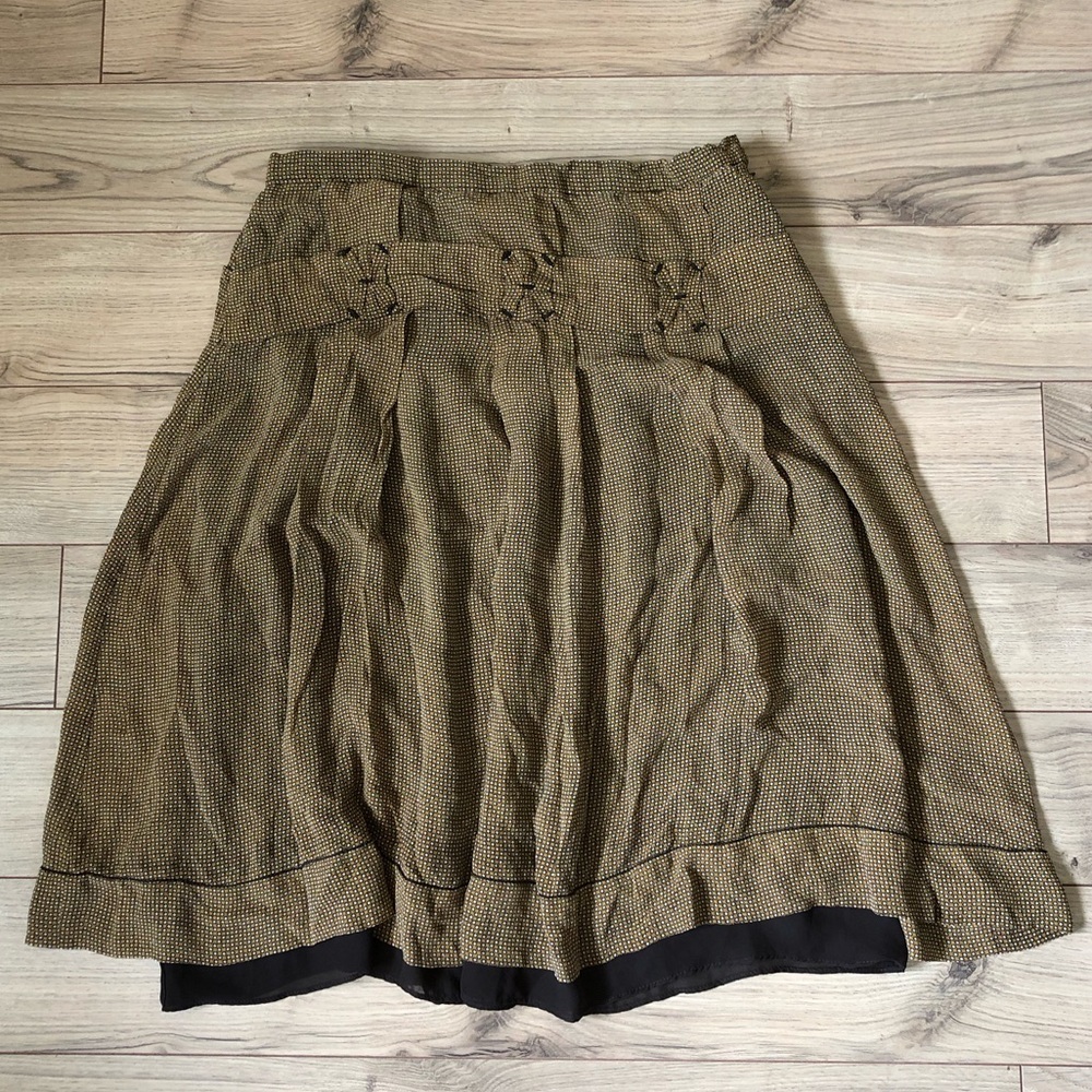 Women’s Vintage Studio M Petite Brown Yellow Pleated Pattern Silk Skirt size 4P